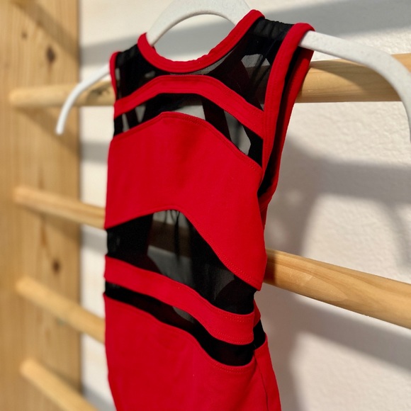 FIVE Dancewear Leotard Red with Black accent Geo YM - Picture 2 of 10